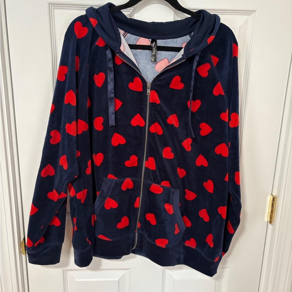 Torrid Navy Hoodie with Red Heart Pattern